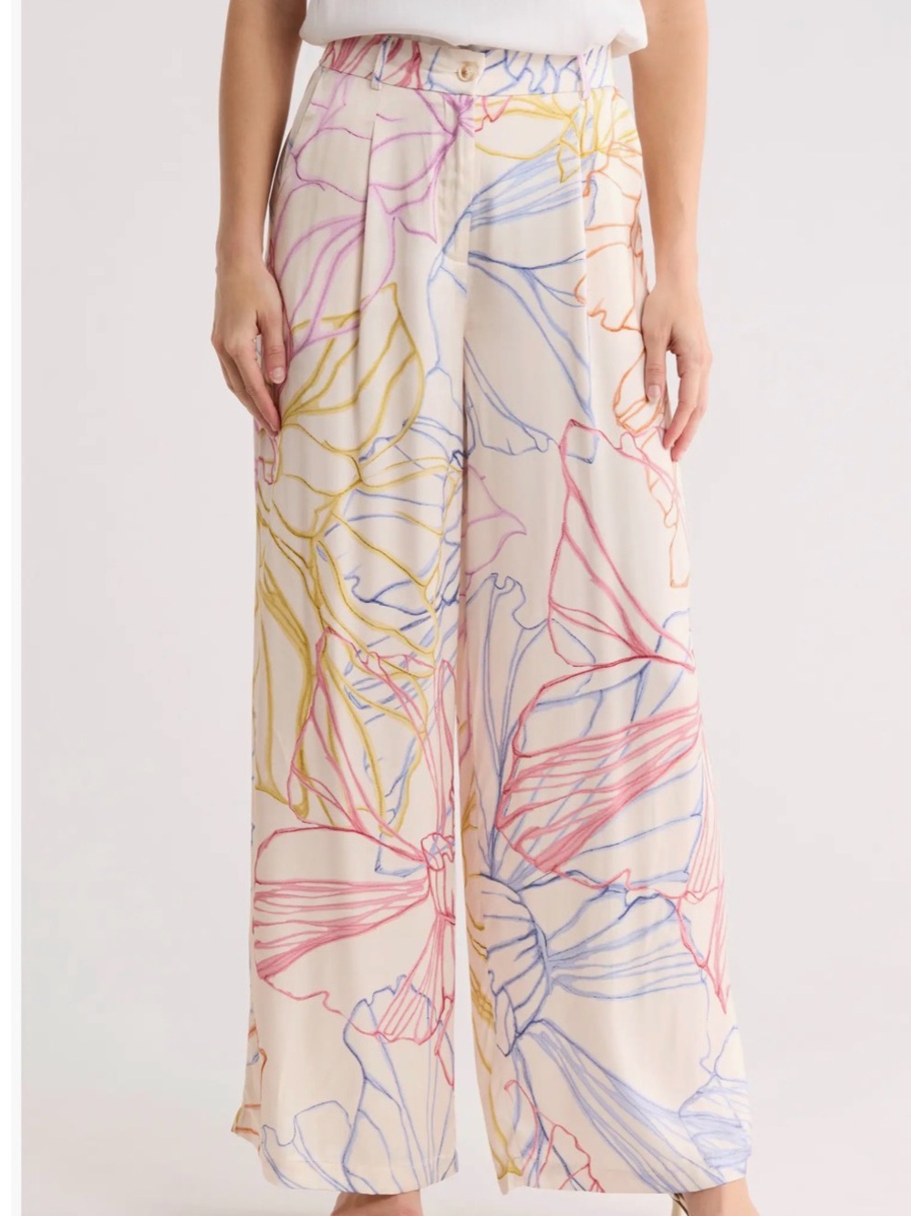 FRNCH Cream Wide Leg Pleated Pants